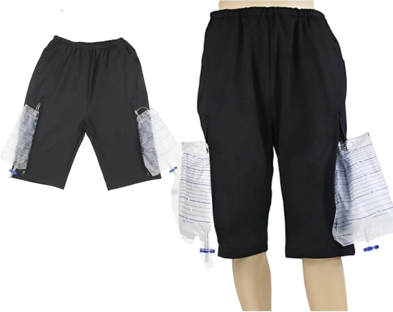 Urine Bag Holder Pants, Catheter Leg Bag Cropped Pants with 2 Pockets Holding Urinate Drainage Bags for Biliary Catheters, Nephrostomy, Cystostomy (Black,L)