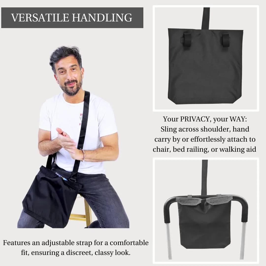 Urine Drainage Bag Holder with Catheter Pipe Cover & Adjustable Strap - Black
