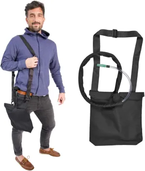 Urine Drainage Bag Holder with Catheter Pipe Cover & Adjustable Strap - Black