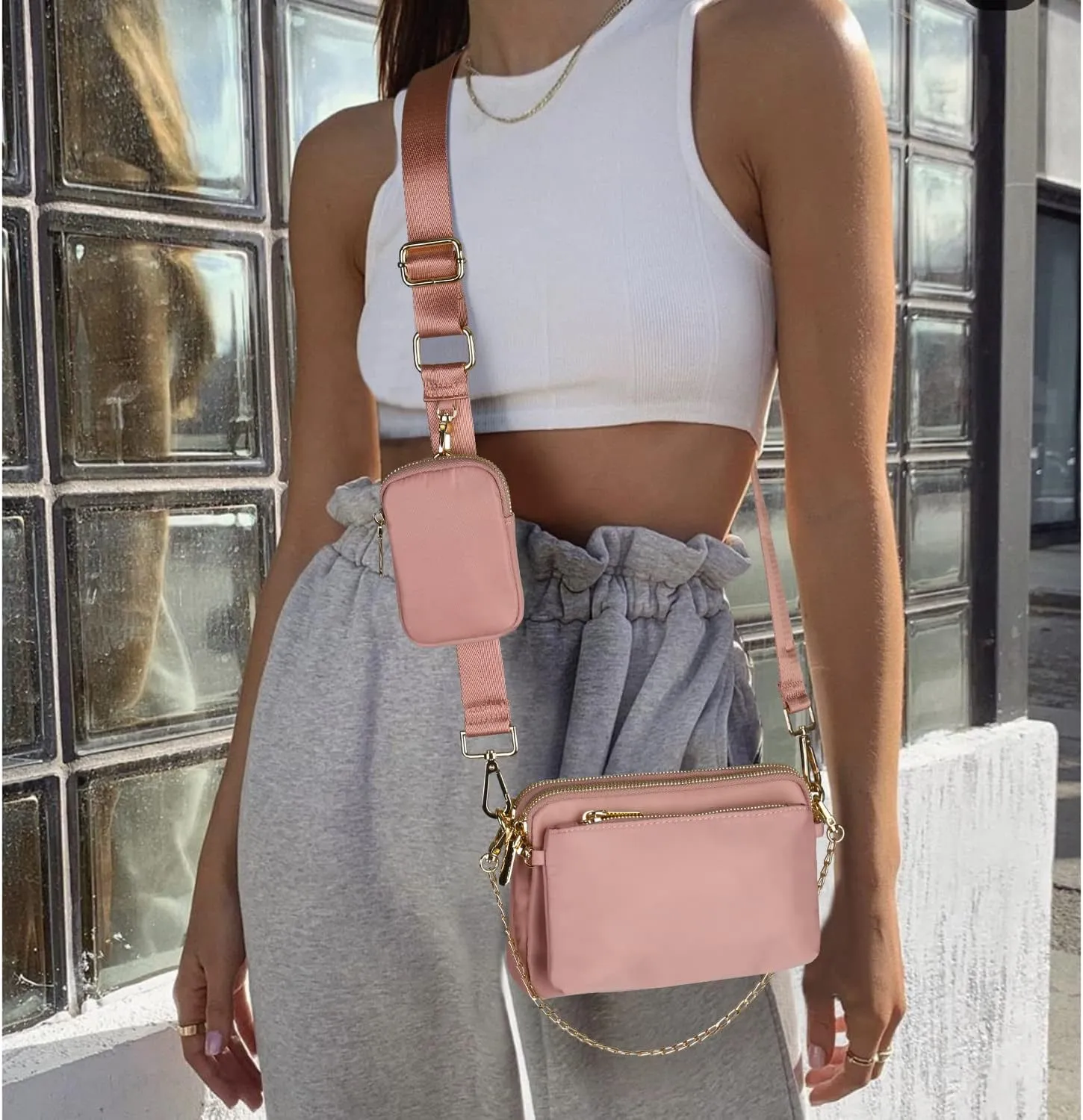 Uromee Crossbody Bags for Women Fashion Shoulder Purse Fanny Pack Travel Hiking Detachable Pouch Adjustable Strap