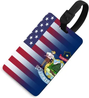 U.S.A Maine State Flag Luggage Tag Travel Baggage Tags ID Card Holder Labels with Loops for Suitcase