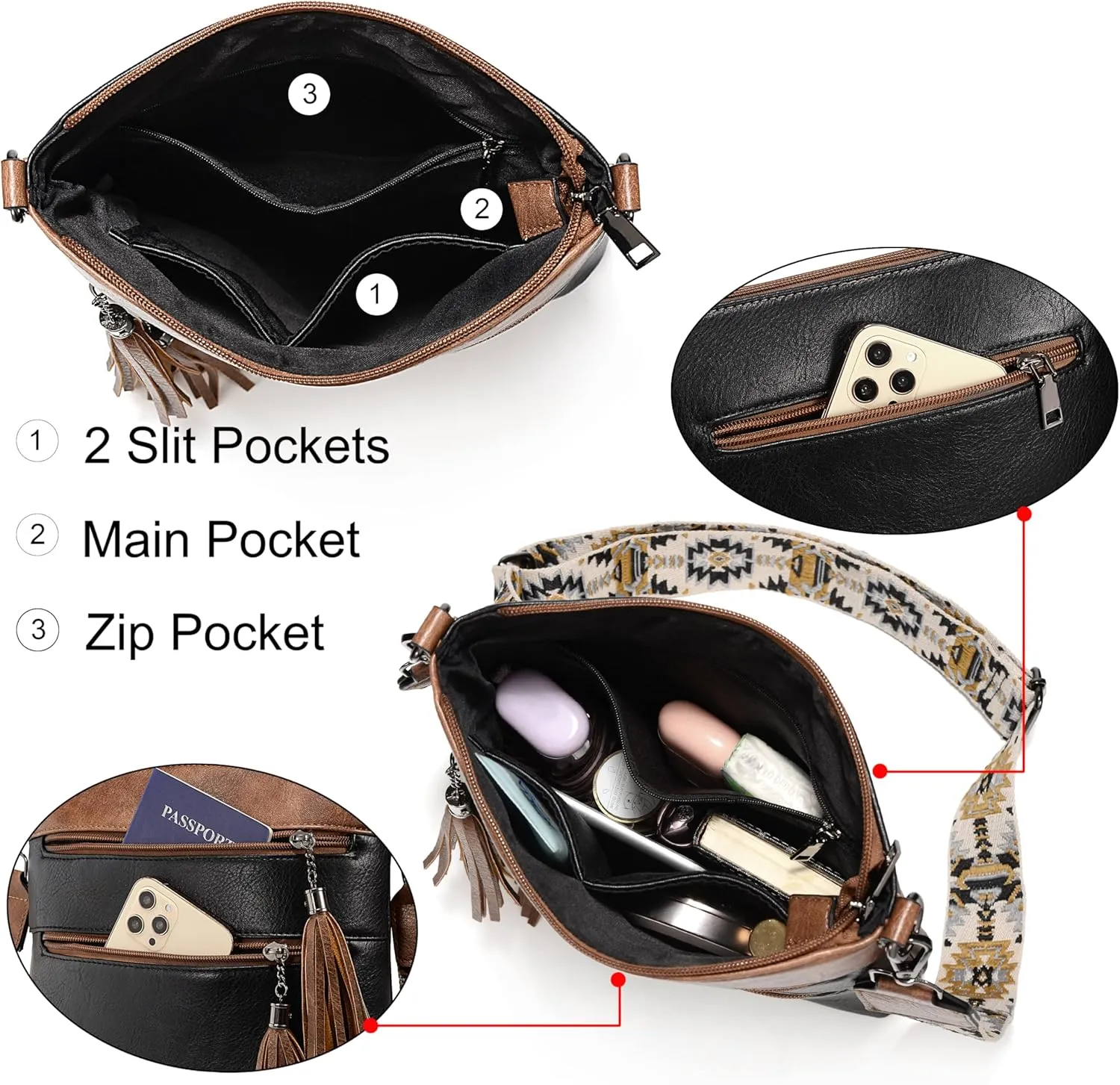 UTO Crossbody Bags for Women Trendy Leather Designer Cell Phone Multi Pocket Cross Body Purses Shoulder Handbag Ladies