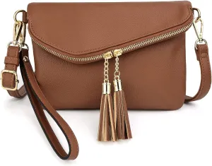 UTO Envelope Wristlet Clutch Crossbody Bag for Women Double Tassel Cellphone Trendy Purse with Strap and Zip Pocket