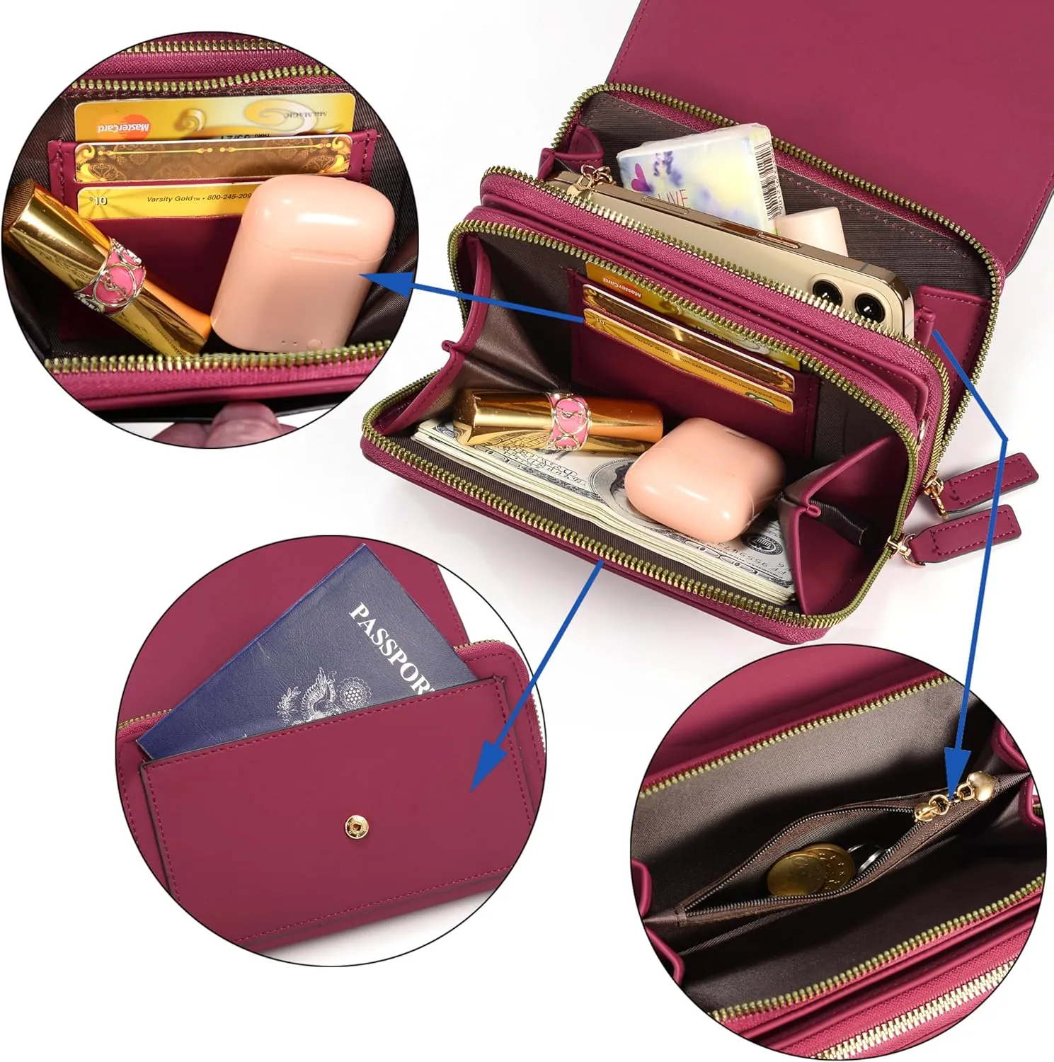 UTO Small Crossbody Shoulder Bag for Women Cellphone Bags Card Holder Wallet with Wristlet Purse and Handbags