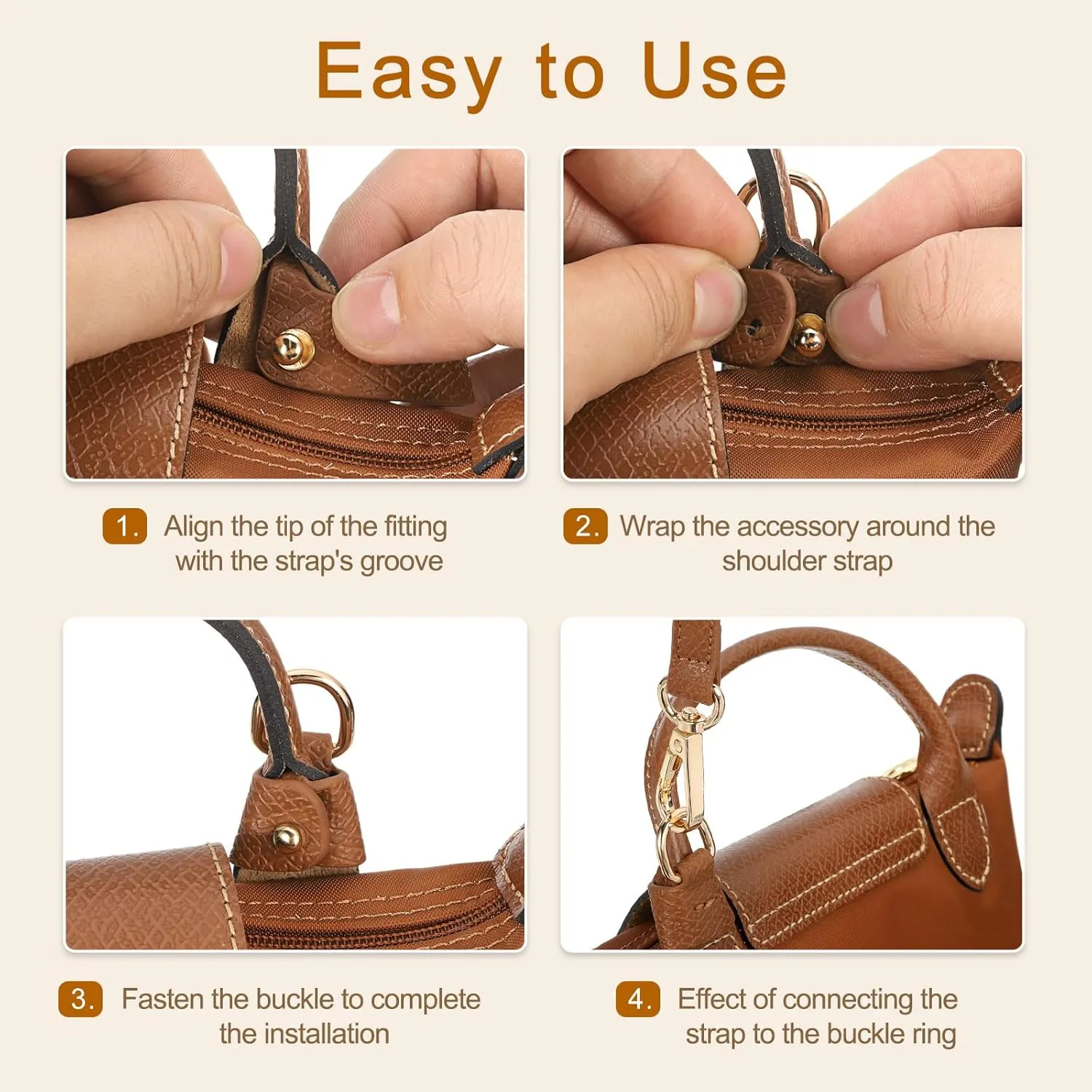 uxcell Leather Bag Strap Replacement Adjustable Crossbody Bag Straps Conversion for Shoulder Bag Handbag Purse, Apricot, Gold Buckle