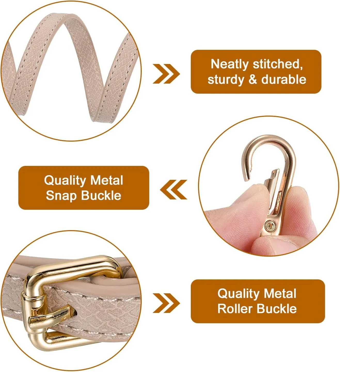 uxcell Leather Bag Strap Replacement Adjustable Crossbody Bag Straps Conversion for Shoulder Bag Handbag Purse, Apricot, Gold Buckle