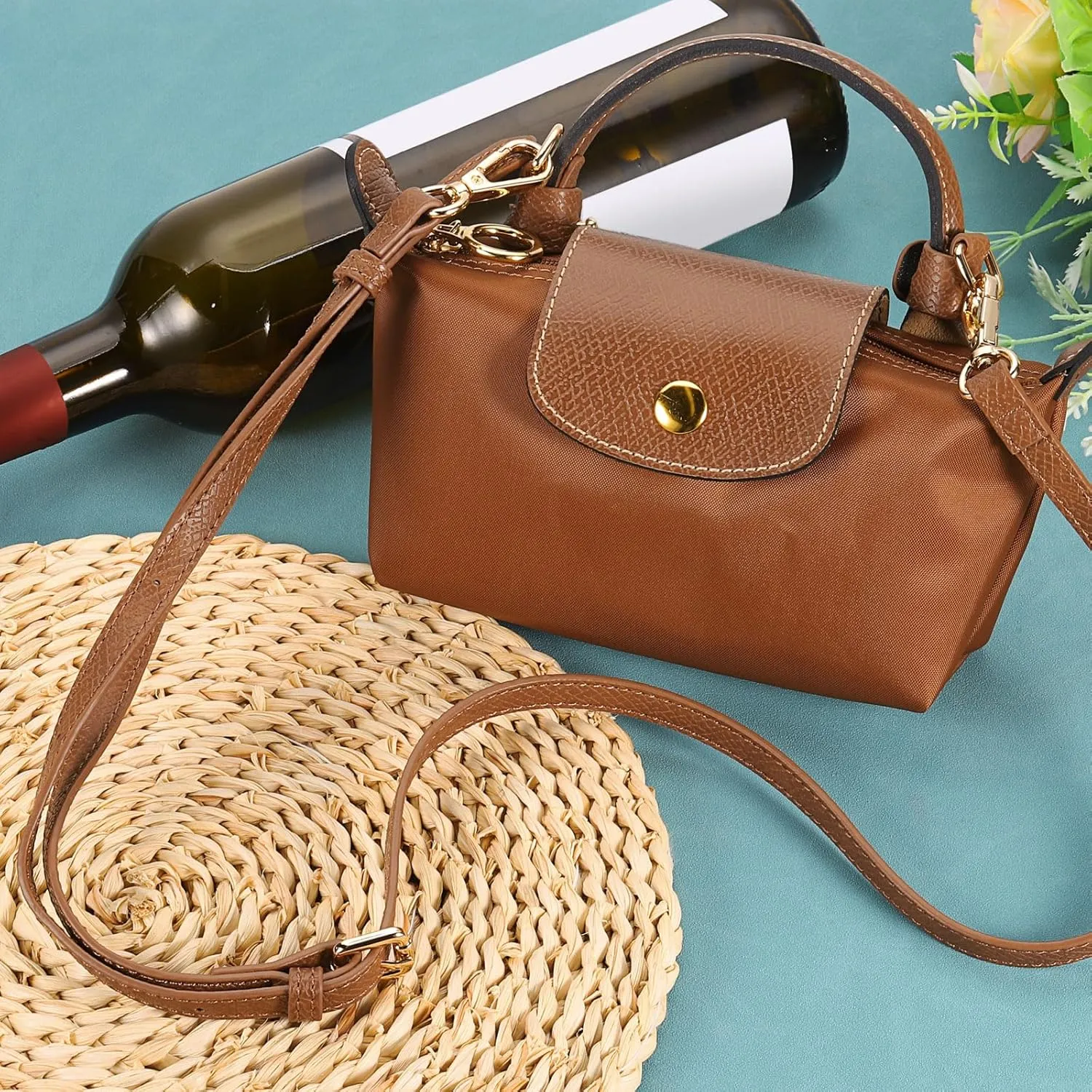 uxcell Leather Bag Strap Replacement Adjustable Crossbody Bag Straps Conversion for Shoulder Bag Handbag Purse, Apricot, Gold Buckle