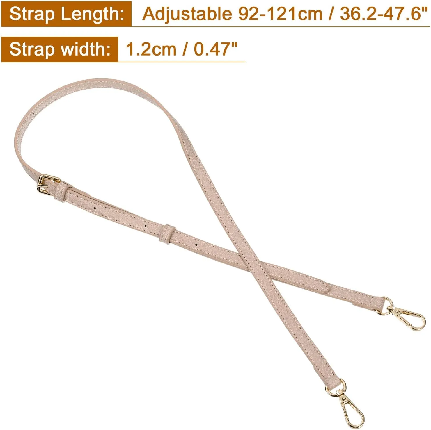 uxcell Leather Bag Strap Replacement Adjustable Crossbody Bag Straps Conversion for Shoulder Bag Handbag Purse, Apricot, Gold Buckle