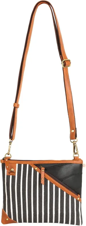 Vaan & Co. Grayson Wide Crossbody Bag – Upcycled Genuine Leather Purse with Top Flap & Tassel