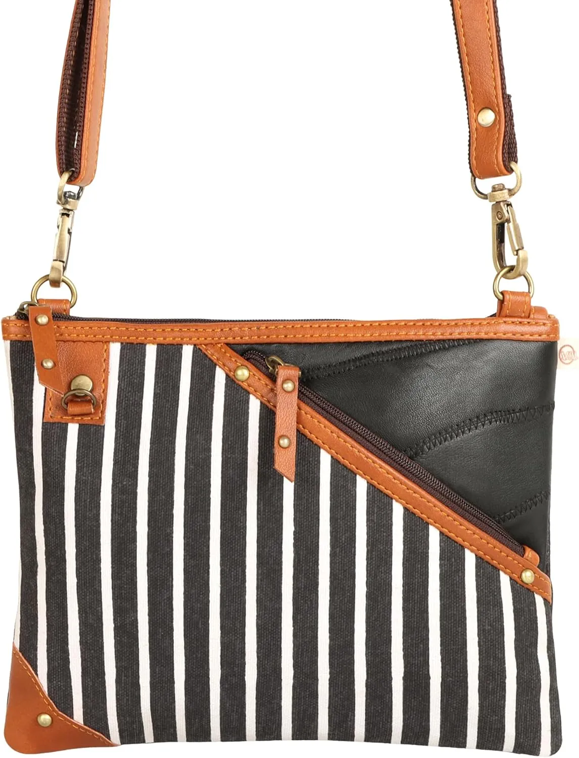 Vaan & Co. Grayson Wide Crossbody Bag – Upcycled Genuine Leather Purse with Top Flap & Tassel