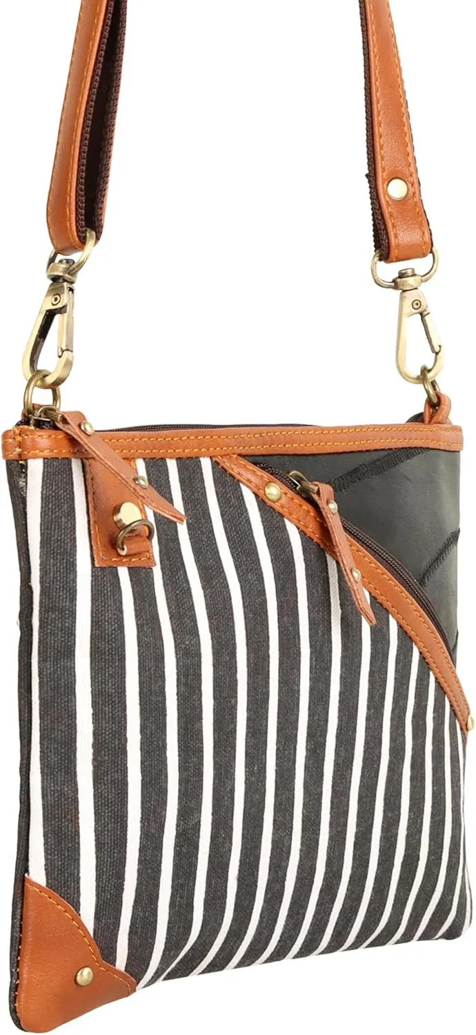 Vaan & Co. Grayson Wide Crossbody Bag – Upcycled Genuine Leather Purse with Top Flap & Tassel