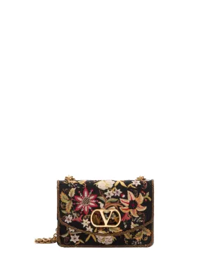 Vain Embroidered Beaded Shoulder Bag in Black Multicolor