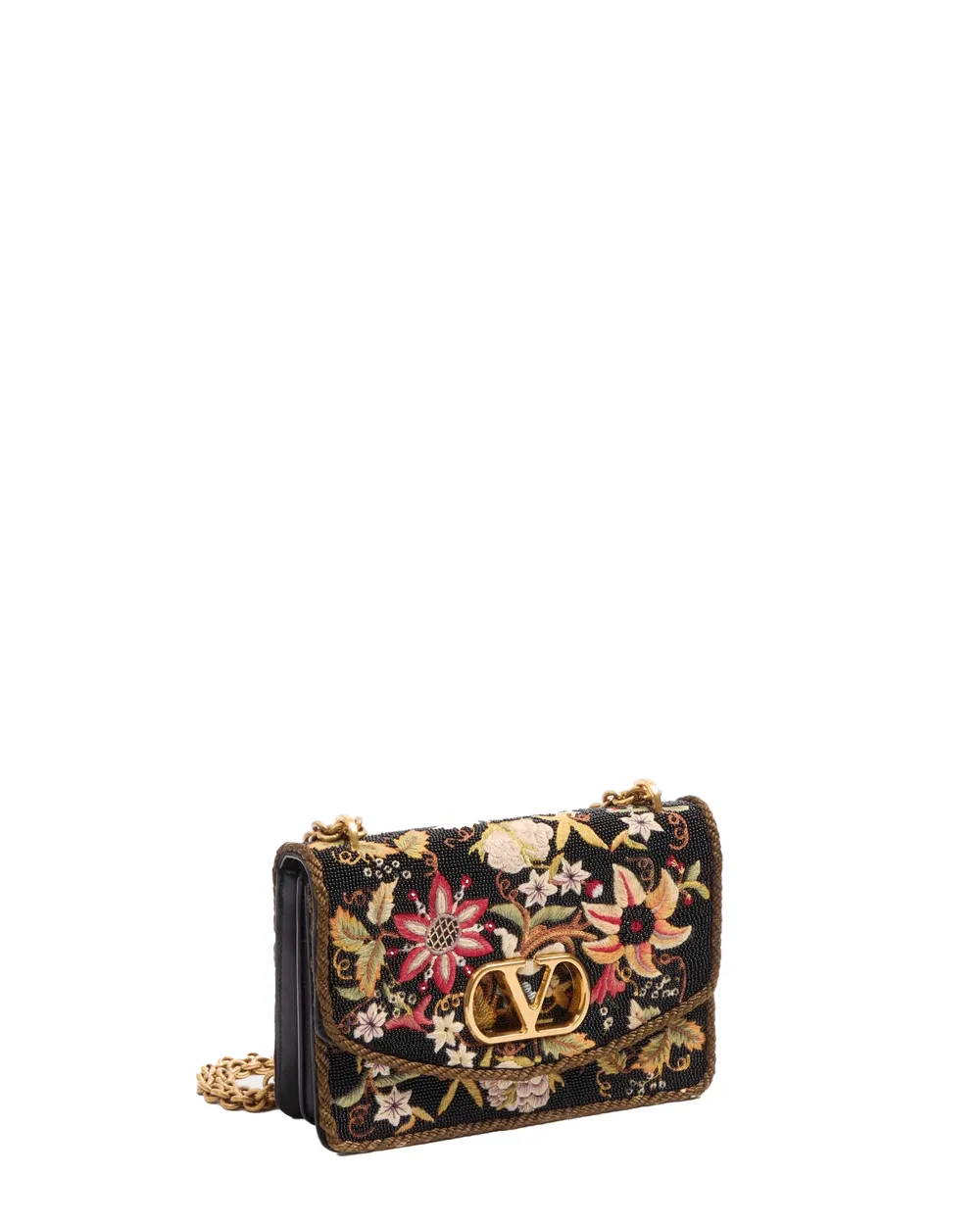 Vain Embroidered Beaded Shoulder Bag in Black Multicolor