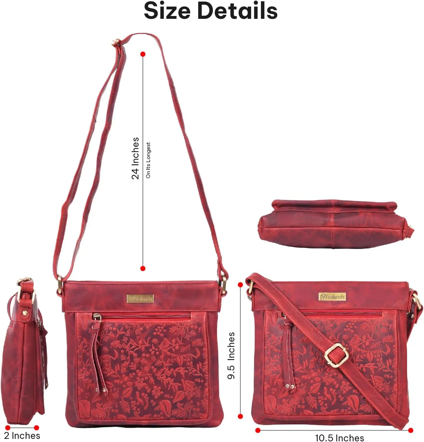 VALENCHI Women's Crossbody Handbags - Premium Leather Bags for Women - Everyday Purse with Adjustable Strap - Ladies Bag