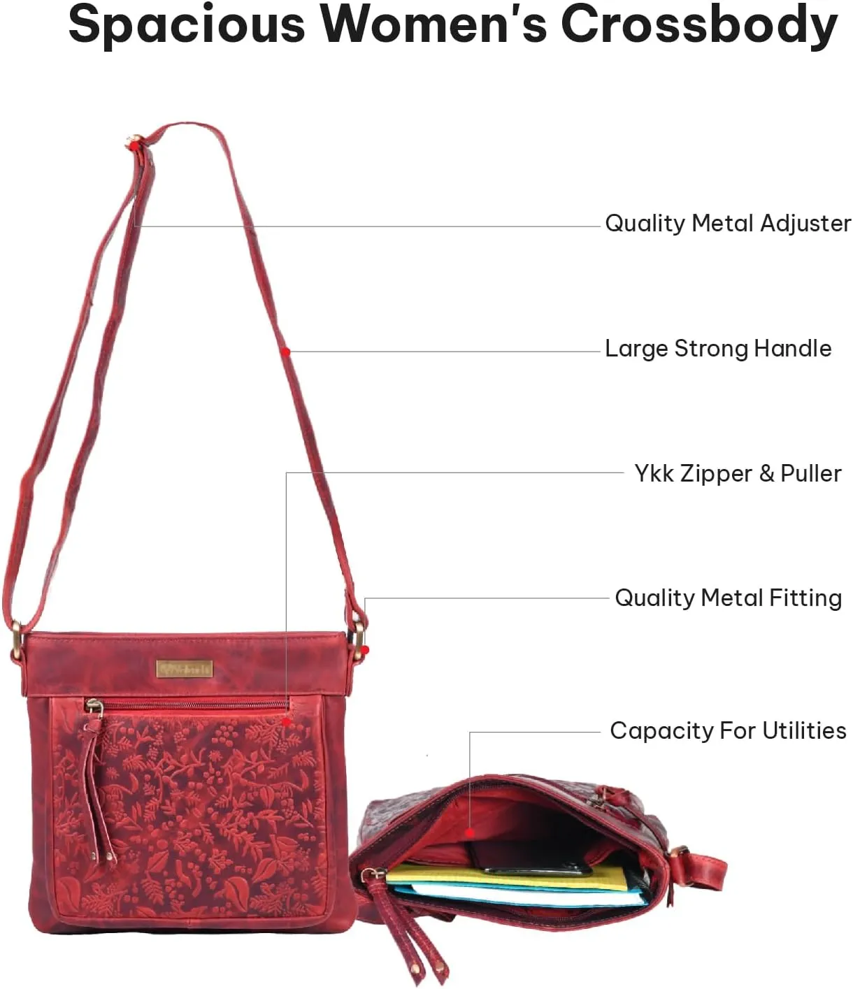 VALENCHI Women's Crossbody Handbags - Premium Leather Bags for Women - Everyday Purse with Adjustable Strap - Ladies Bag