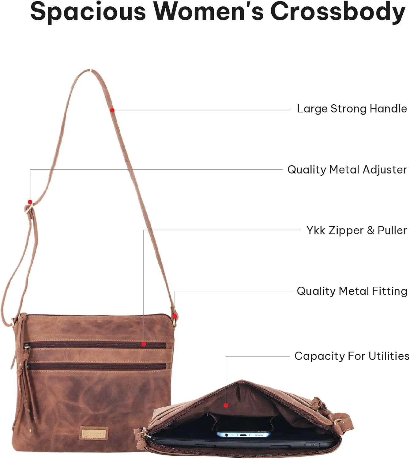 VALENCHI Women's Crossbody Handbags - Premium Leather Bags for Women - Everyday Purse with Adjustable Strap - Ladies Bag