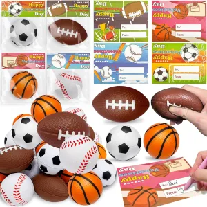 Valentines Day Gifts for Kids 24 Pack Jumbo Sport Valentine Foam Stress Ball Prefilled Goodie Bag with 24 Valentine Card for Kid School Class Exchange Gift Squeeze Fidget Toy Kid Valentine Party Favor