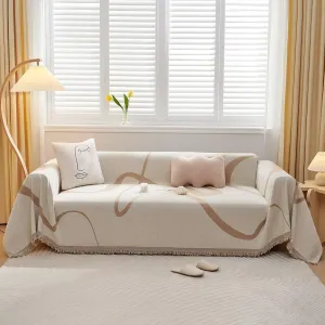VClife Beige Khaki Couch Cover Sofa Cover for Dog, Anti Slip Sofa Cover with Tassel - Large Chenille Sofa Couch Cover for 3 Cushion Couch, Sofa Furniture Protector Loveseat Sofa Slipcover, 71" X 134"