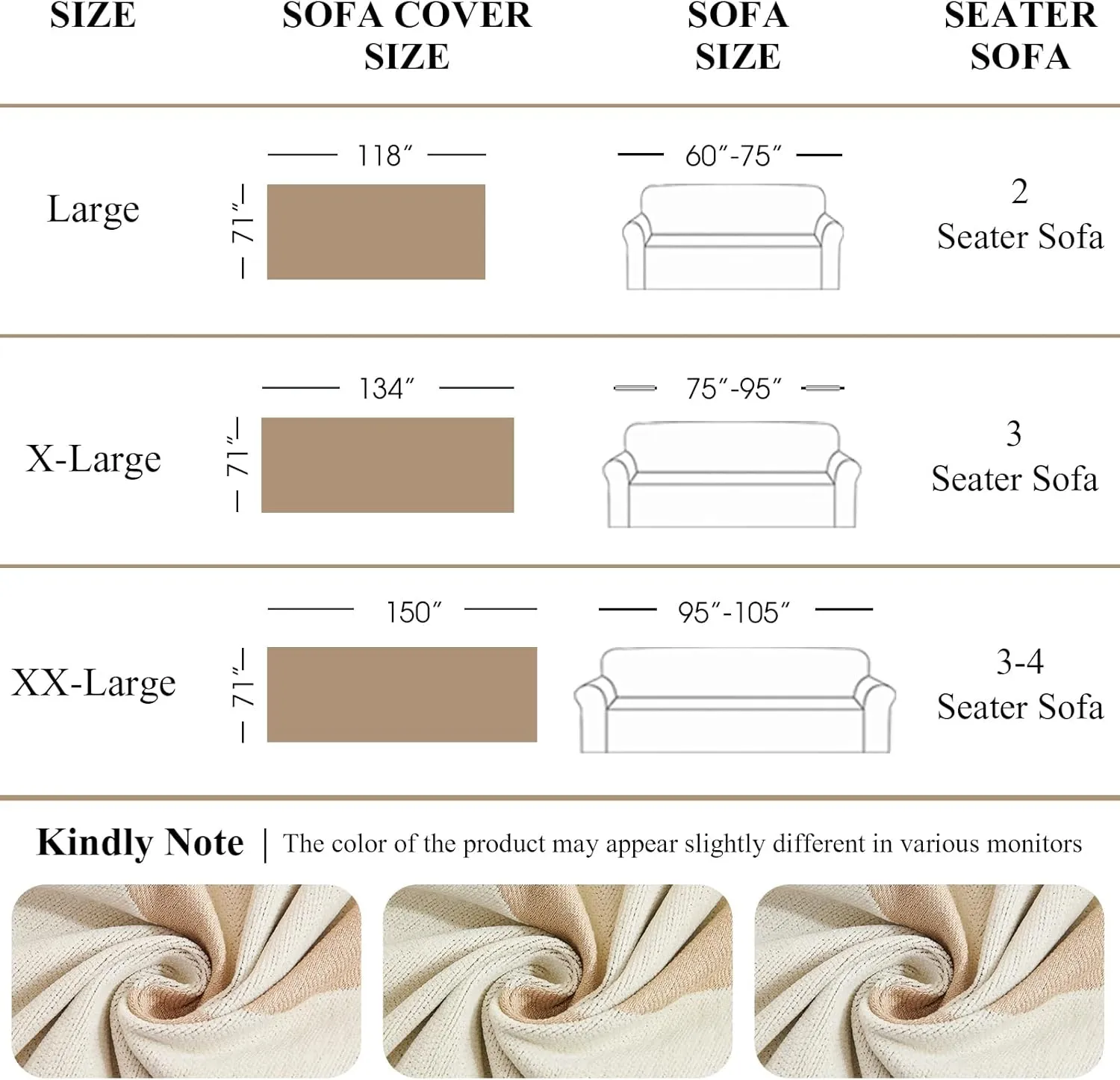 VClife Beige Khaki Couch Cover Sofa Cover for Dog, Anti Slip Sofa Cover with Tassel - Large Chenille Sofa Couch Cover for 3 Cushion Couch, Sofa Furniture Protector Loveseat Sofa Slipcover, 71" X 134"