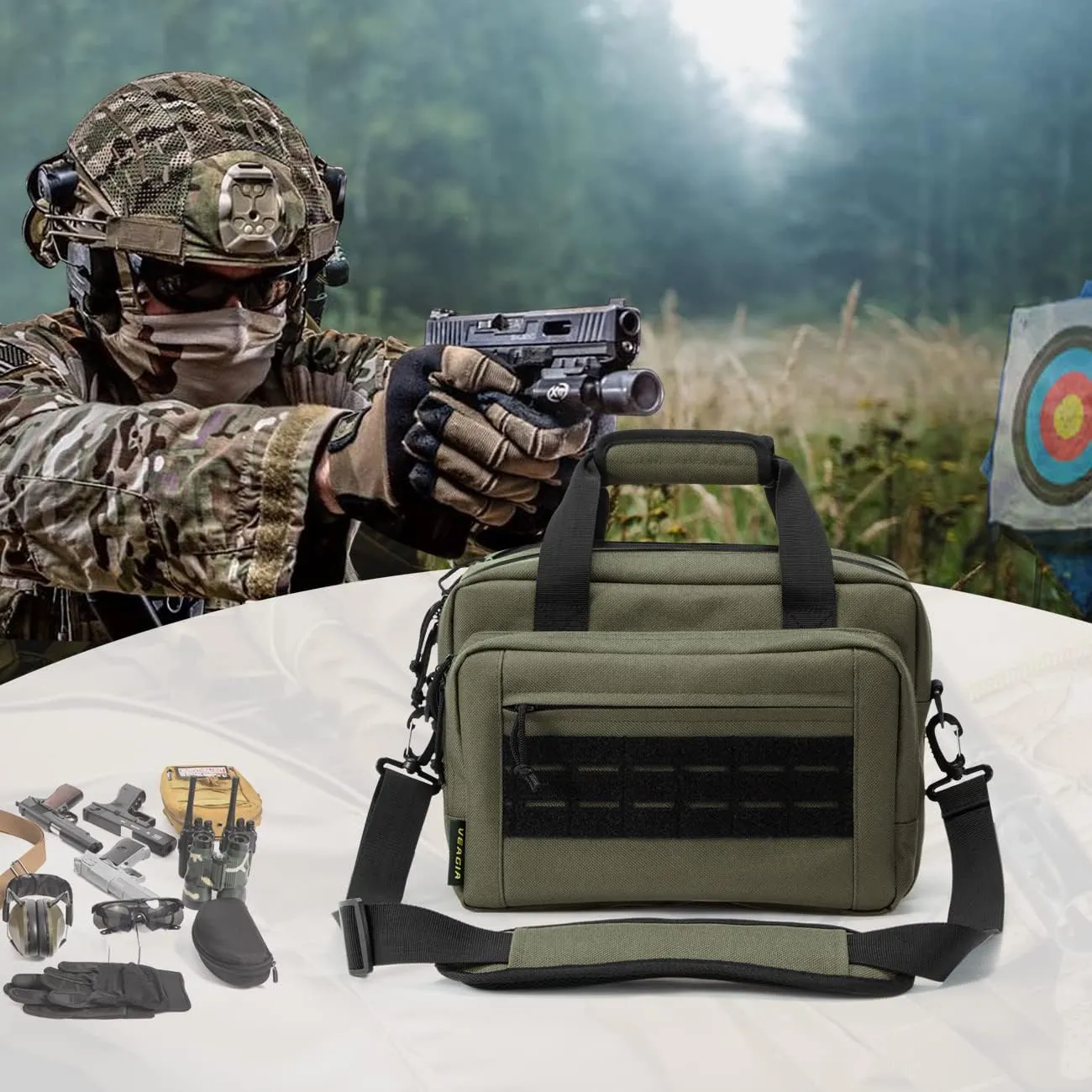 VEAGIA Range Bag,Pistol Case,Gun Range Bags For Handguns And Ammo Pouch 2 Pistols Soft Carrying Shooting Bag
