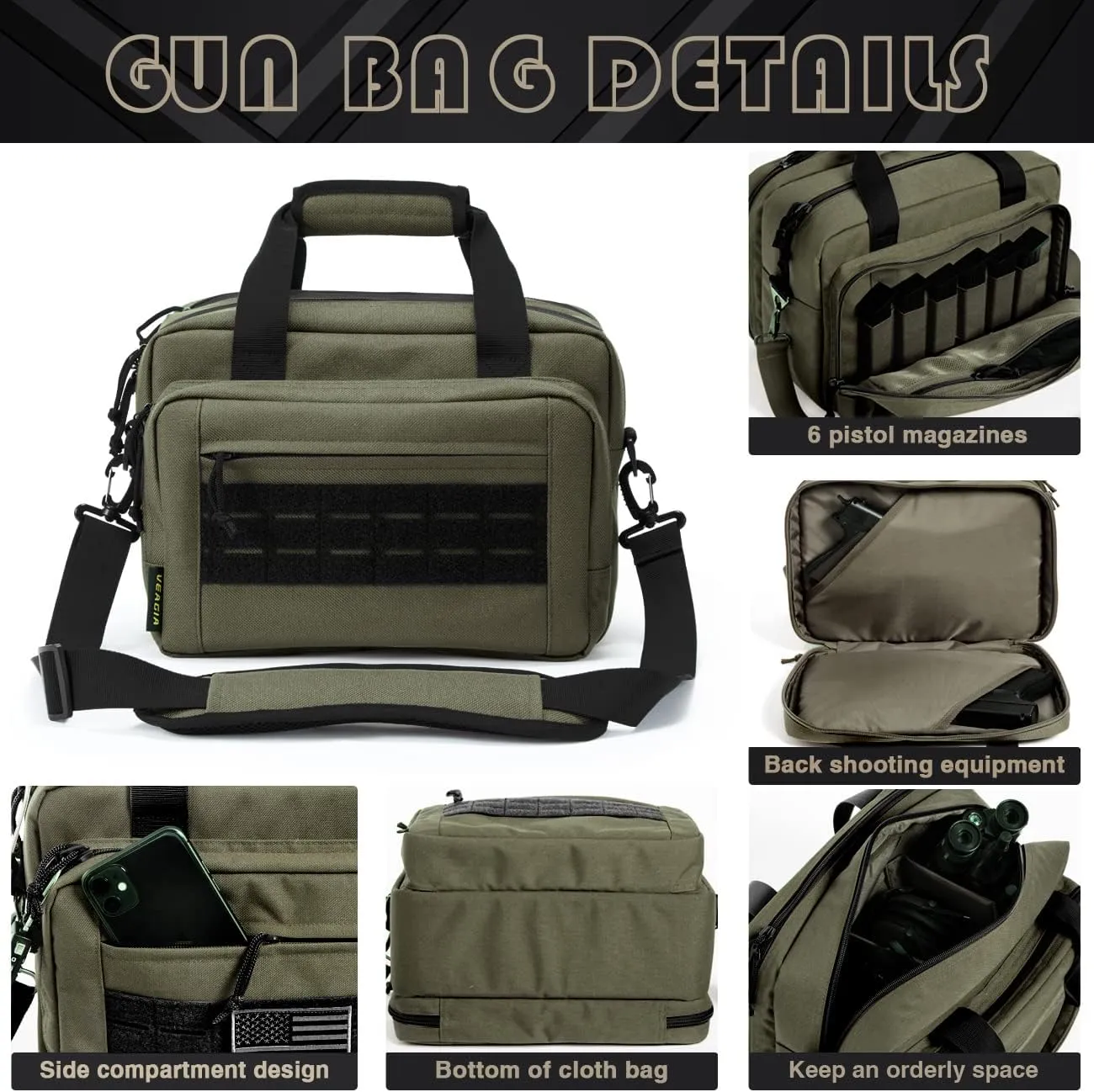 VEAGIA Range Bag,Pistol Case,Gun Range Bags For Handguns And Ammo Pouch 2 Pistols Soft Carrying Shooting Bag