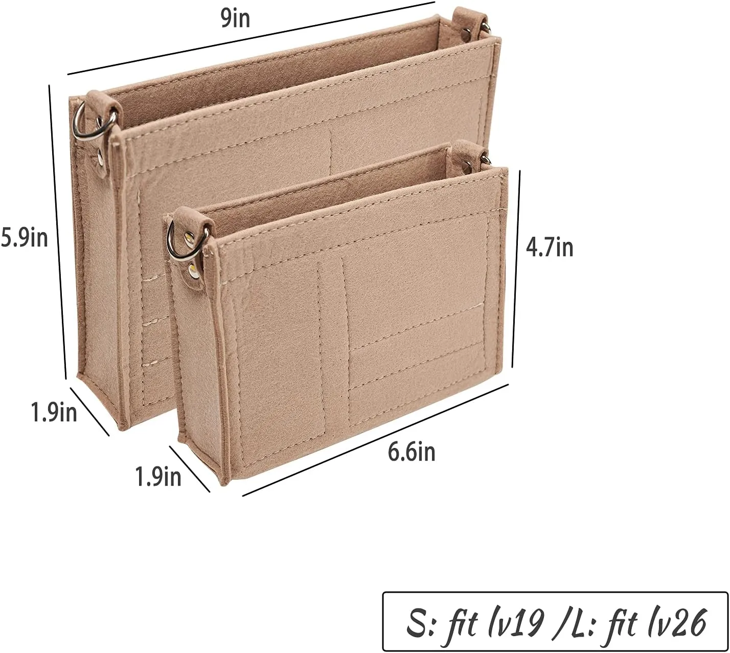 Vercord Felt Purse Insert Organizer LV 26 19 Toiletry Pouch Insert with D Ring Attach Chain Strap
