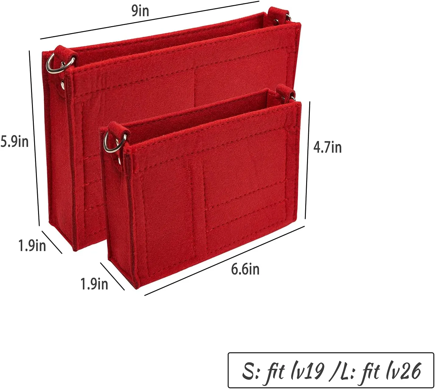 Vercord Felt Purse Insert Organizer LV 26 19 Toiletry Pouch Insert with D Ring Attach Chain Strap
