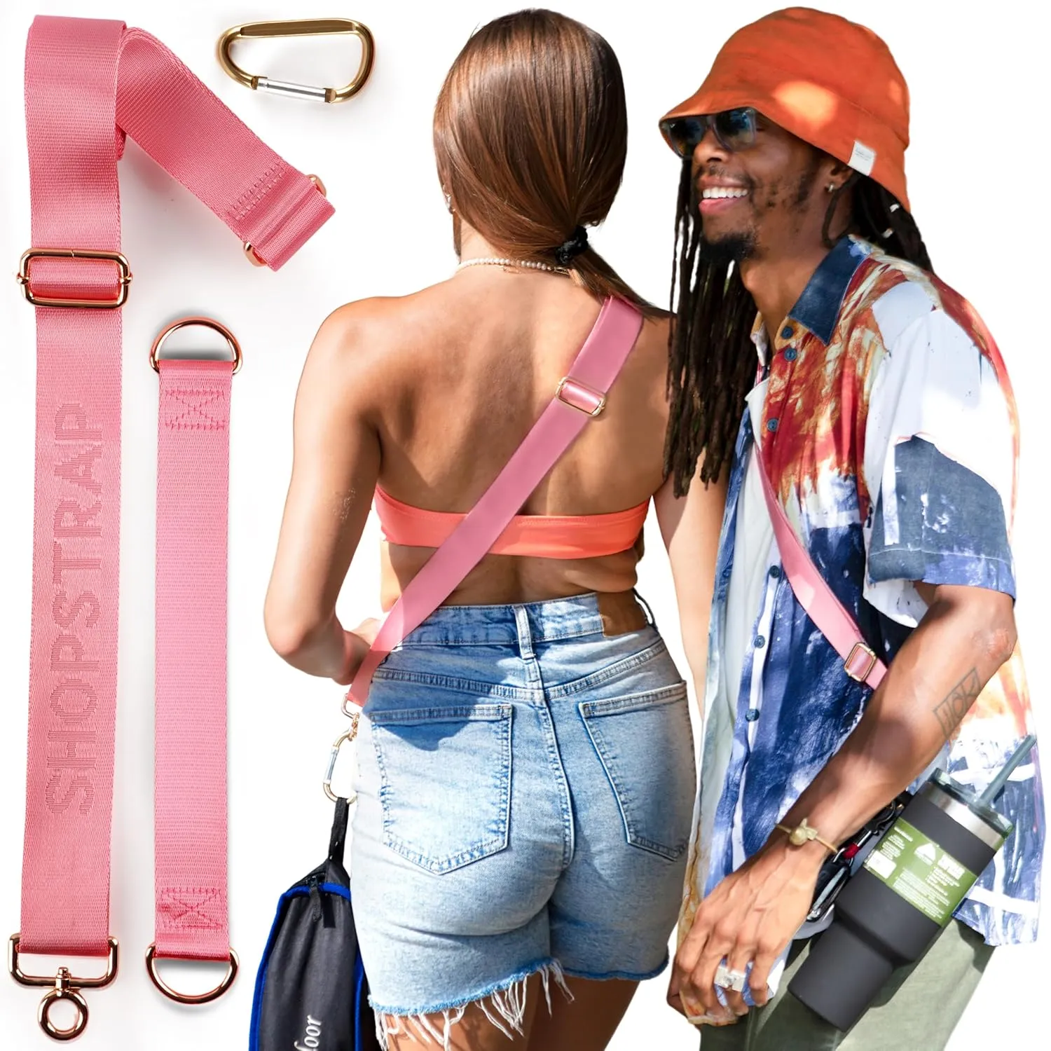 Versatile Hands-Free Shopping Bag Crossbody Strap – Grocery Bag Holder, Water Bottle Carrier, Plastic Bag Strap, Handsfree Dog Leash Alternative & Gym Use Accessory