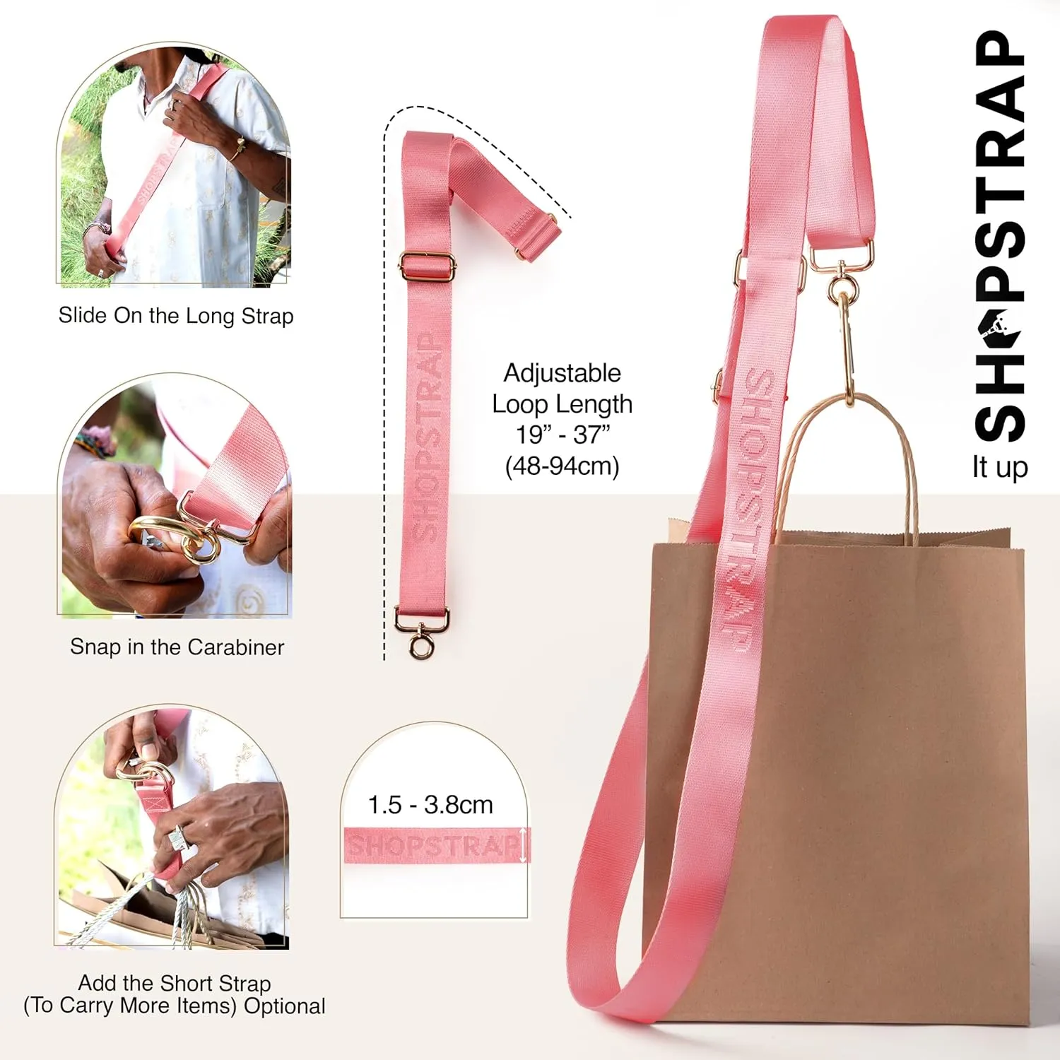 Versatile Hands-Free Shopping Bag Crossbody Strap – Grocery Bag Holder, Water Bottle Carrier, Plastic Bag Strap, Handsfree Dog Leash Alternative & Gym Use Accessory