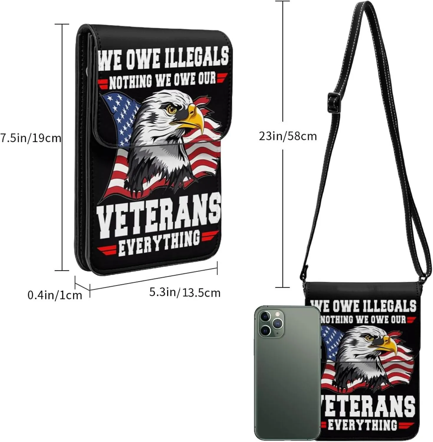 Veterans Day and Eagle USA Flag Cell Phone Purse Small Crossbody Bag For Women Men Wallet Purse With Adjustable Strap