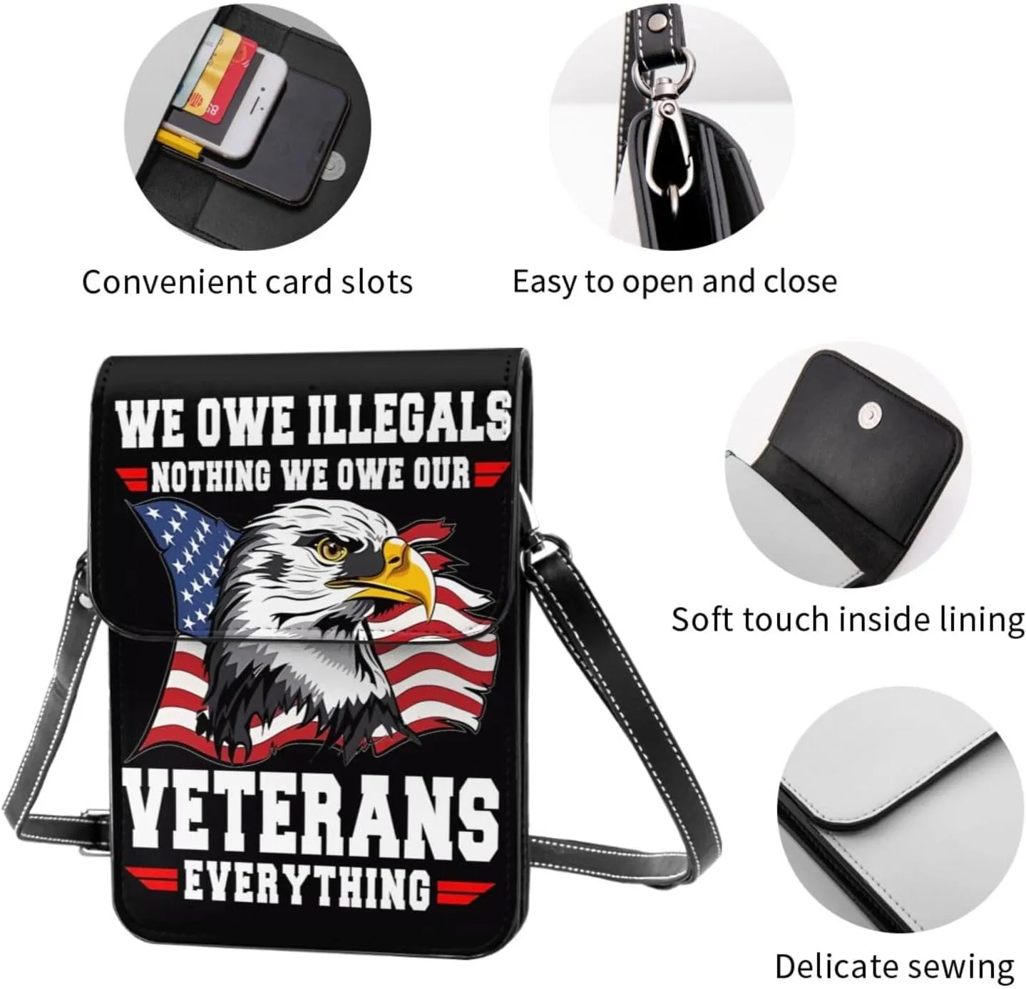 Veterans Day and Eagle USA Flag Cell Phone Purse Small Crossbody Bag For Women Men Wallet Purse With Adjustable Strap