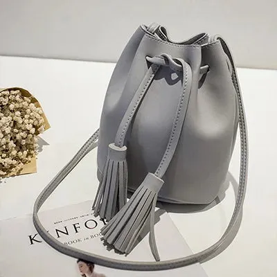 Vintage Small Women Tassel Bucket Bag For Luxury Handbags Women Shoulder Bags Designer Girls Drawstring Messenger Crossbody Bag