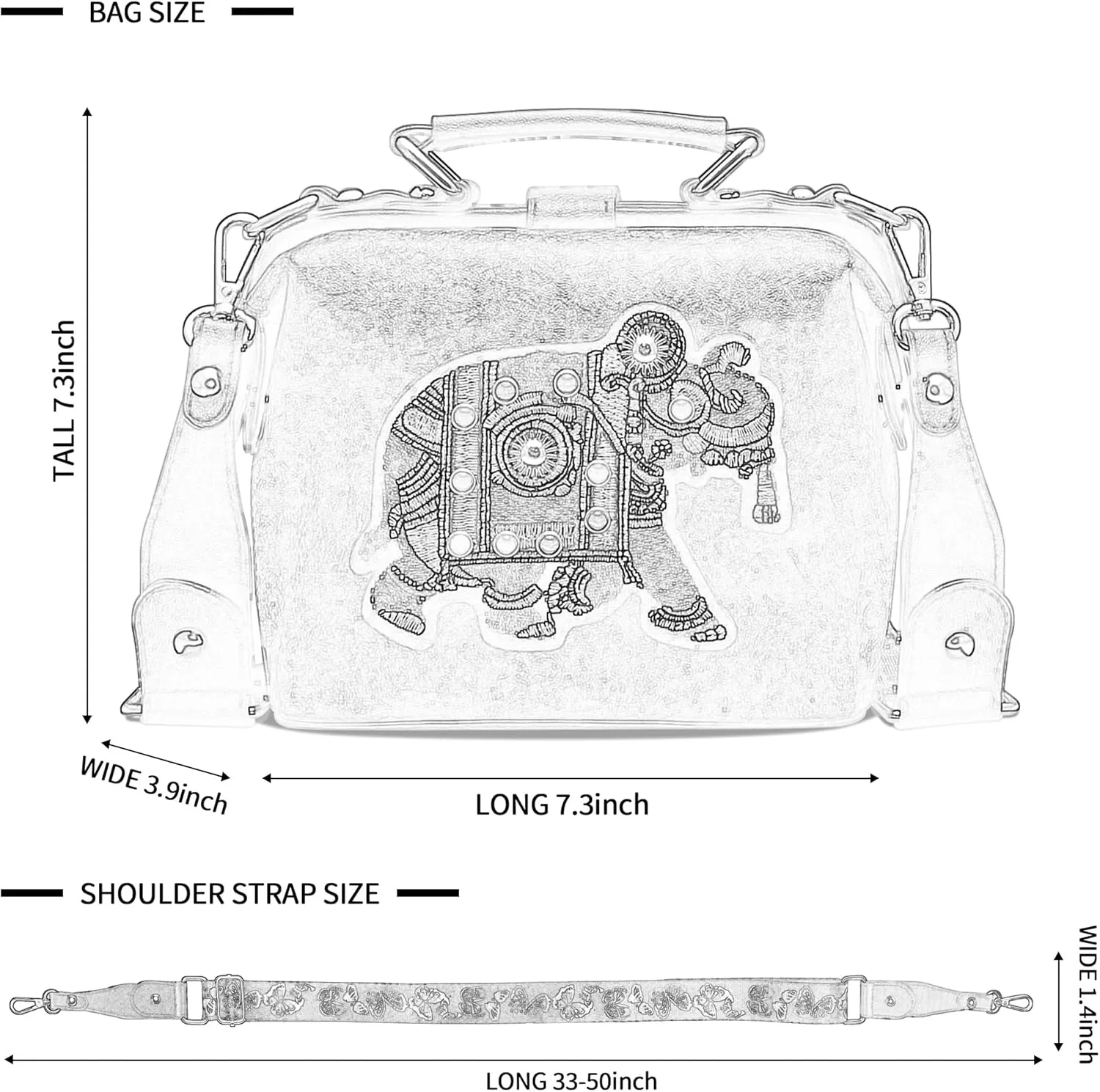 Vintage Thai Elephant Embroidery Crossbody Bag,Top Handle Purse for Women,Leather Handbag with Adjustable Strap