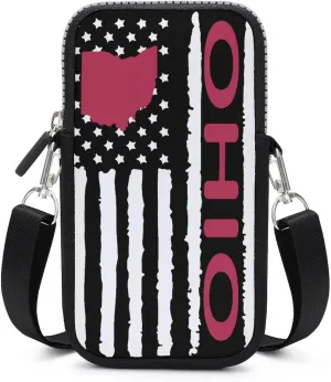 Vintage U.S. Ohio Map Flag Small Cell Phone Purse Crossbody Waterproof Mini Bag Wallet with Adjustable Strap