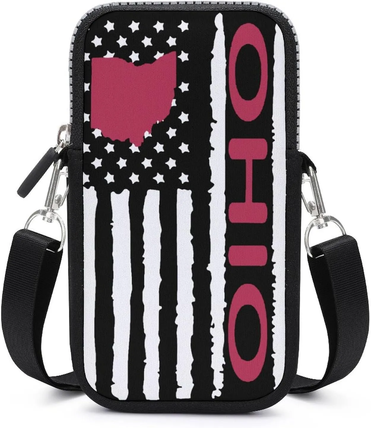 Vintage U.S. Ohio Map Flag Small Cell Phone Purse Crossbody Waterproof Mini Bag Wallet with Adjustable Strap