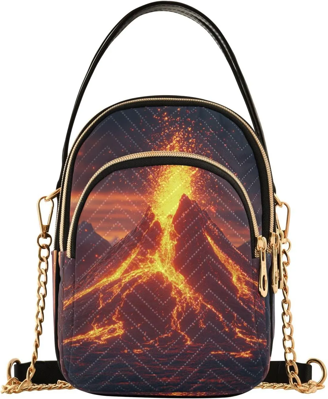 Volcanic Eruption Women Trendy Quilted Crossbody Bag Sling Bags Handbags with Chain Strap Travel Cross Body Cell Phone Purses Bags
