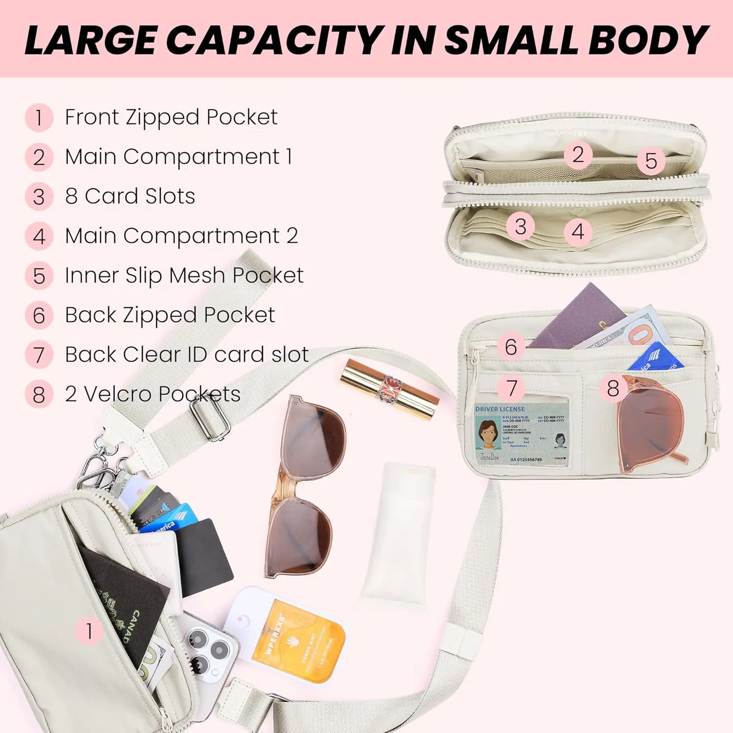 VONAL Wristlet Wallets for Women, RFID Wristlet Purse Built in Wallet, Small Nylon Crossbody Bags, Credit Card Holder