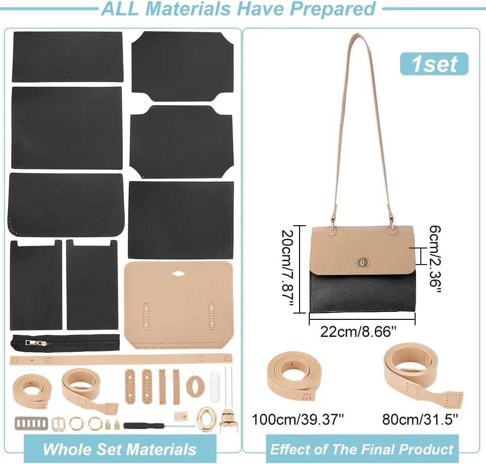 WADORN DIY Purse Making Kit, Handmade Crossbody Shoulder Bag Making Accessories Stitching Bag Making All Materials DIY Handicraft Bag Gifts for Women, Black(8.66x2.36x7.87 Inch)