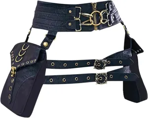 Waist Bag Belt Purse Fanny Pack Crossbody Motorcycle Hiking Phone Holder Wallet Vintage Leather Casual Fashion Daypack Gothic Festival Costume Hip Pouch for Women Men (Com)
