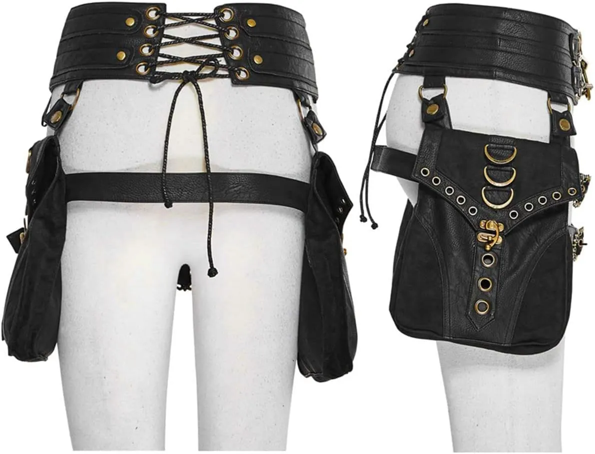 Waist Bag Belt Purse Fanny Pack Crossbody Motorcycle Hiking Phone Holder Wallet Vintage Leather Casual Fashion Daypack Gothic Festival Costume Hip Pouch for Women Men (Com)