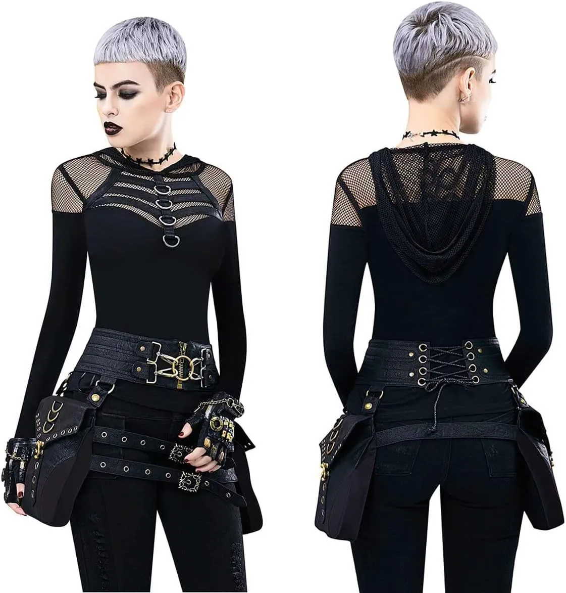 Waist Bag Belt Purse Fanny Pack Crossbody Motorcycle Hiking Phone Holder Wallet Vintage Leather Casual Fashion Daypack Gothic Festival Costume Hip Pouch for Women Men (Com)