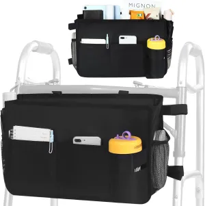 Walker Bags for Folding Walker, Multi Pockets Walker Accessories for Women Men, Foldable Walker Basket with Cup Holder, Big Capacity & Never Tipping Over, Best Gift for Seniors