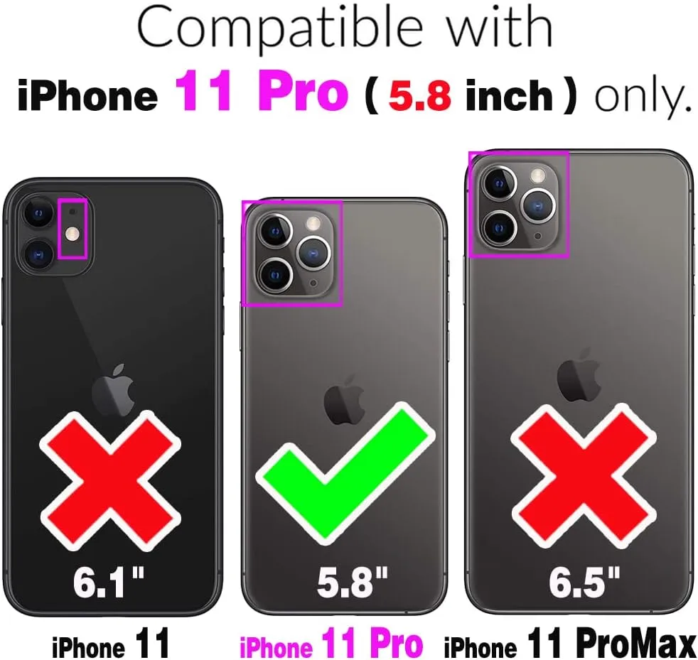 Wallet Case for iPhone 11 Pro 5.8 Leather Flip Zipper Purse Handbag with Card Holder Crossbody Shoulder Strap Wrist Strap Lanyard Phone Cover for iPhone11pro iPhone11 i XI 11s 11pro Black
