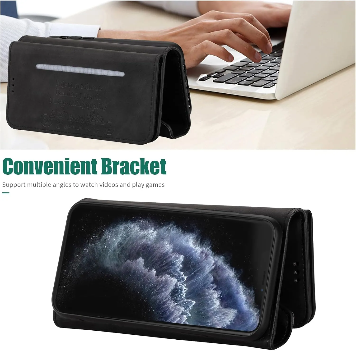 Wallet Case for iPhone 11 Pro 5.8 Leather Flip Zipper Purse Handbag with Card Holder Crossbody Shoulder Strap Wrist Strap Lanyard Phone Cover for iPhone11pro iPhone11 i XI 11s 11pro Black
