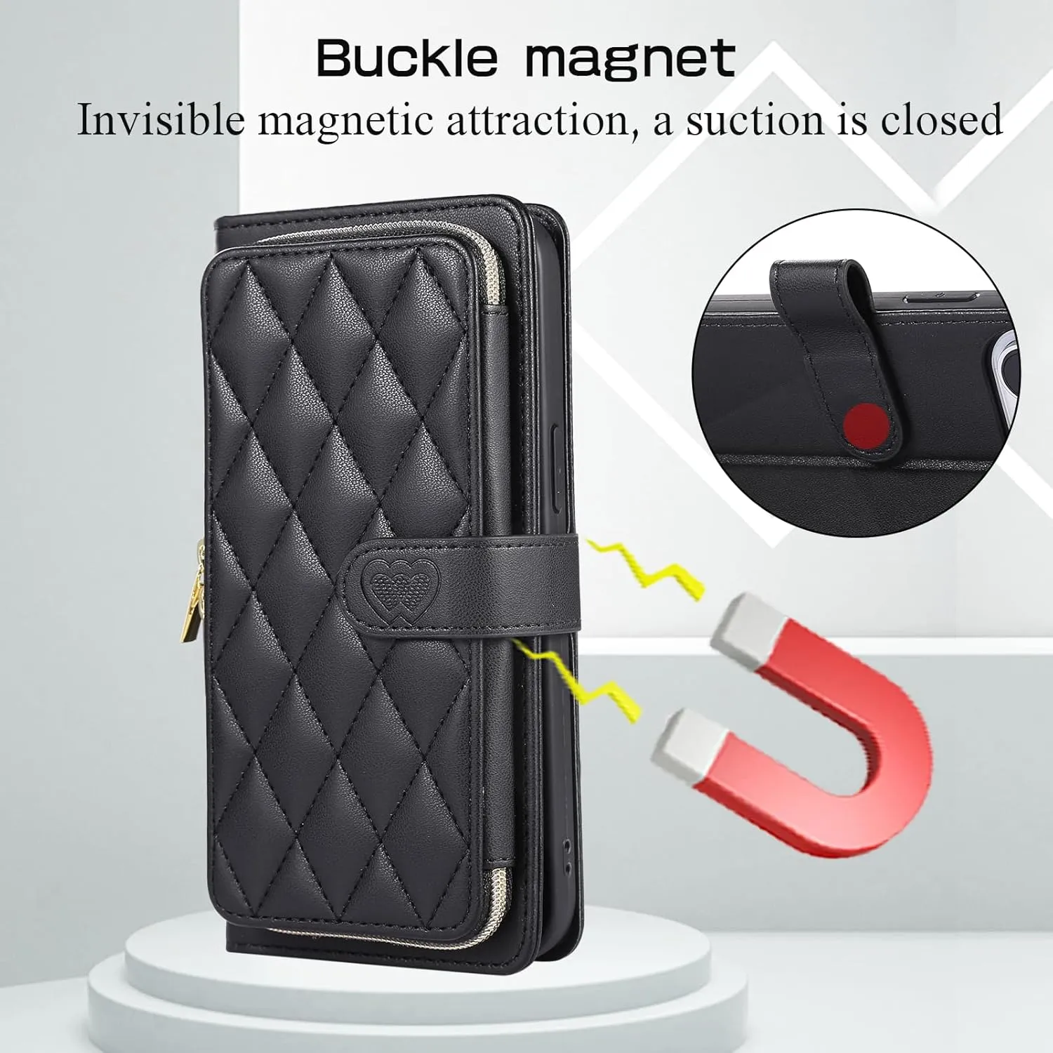 Wallet Case for iPhone 14 Pro 6.1 inch with Zipper Card Holder & Shoulder Strap & Wrist Strap, Crossbody Purse Handbag Stylish Protective Cover for iPhone 14 Pro -Black