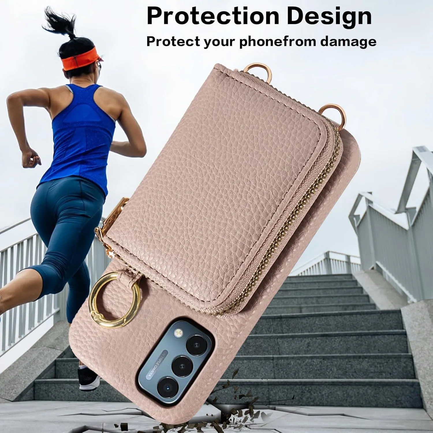 Wallet Case for OnePlus Nord N200 5G with Shoulder Strap Ring Buckle, Zipper Flip Organ Purse, Card Holder Stand Phone Cover for One Plus N 200 G5 1 Plus 200N 1plus One  1  N2005G 2021 Khaki