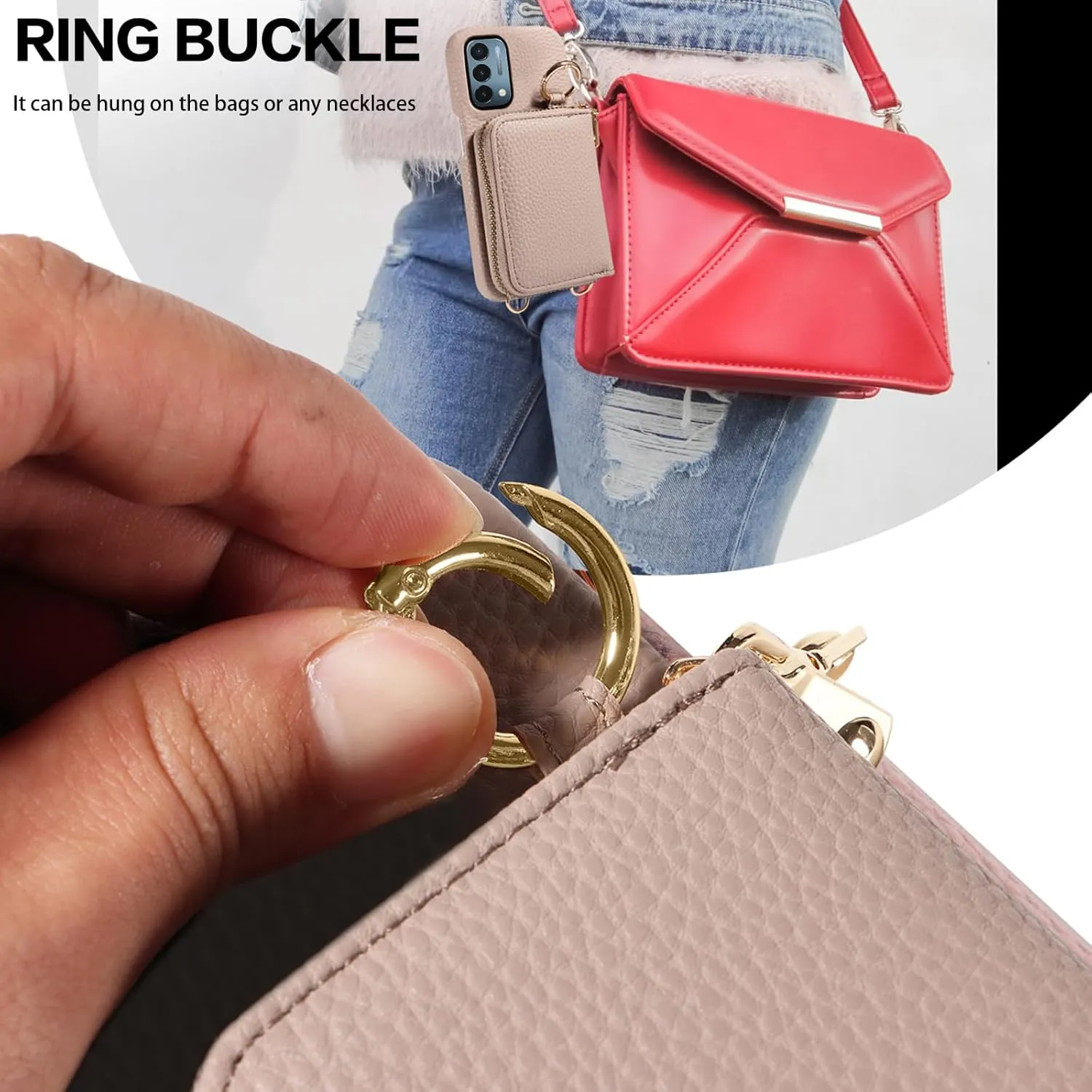 Wallet Case for OnePlus Nord N200 5G with Shoulder Strap Ring Buckle, Zipper Flip Organ Purse, Card Holder Stand Phone Cover for One Plus N 200 G5 1 Plus 200N 1plus One  1  N2005G 2021 Khaki