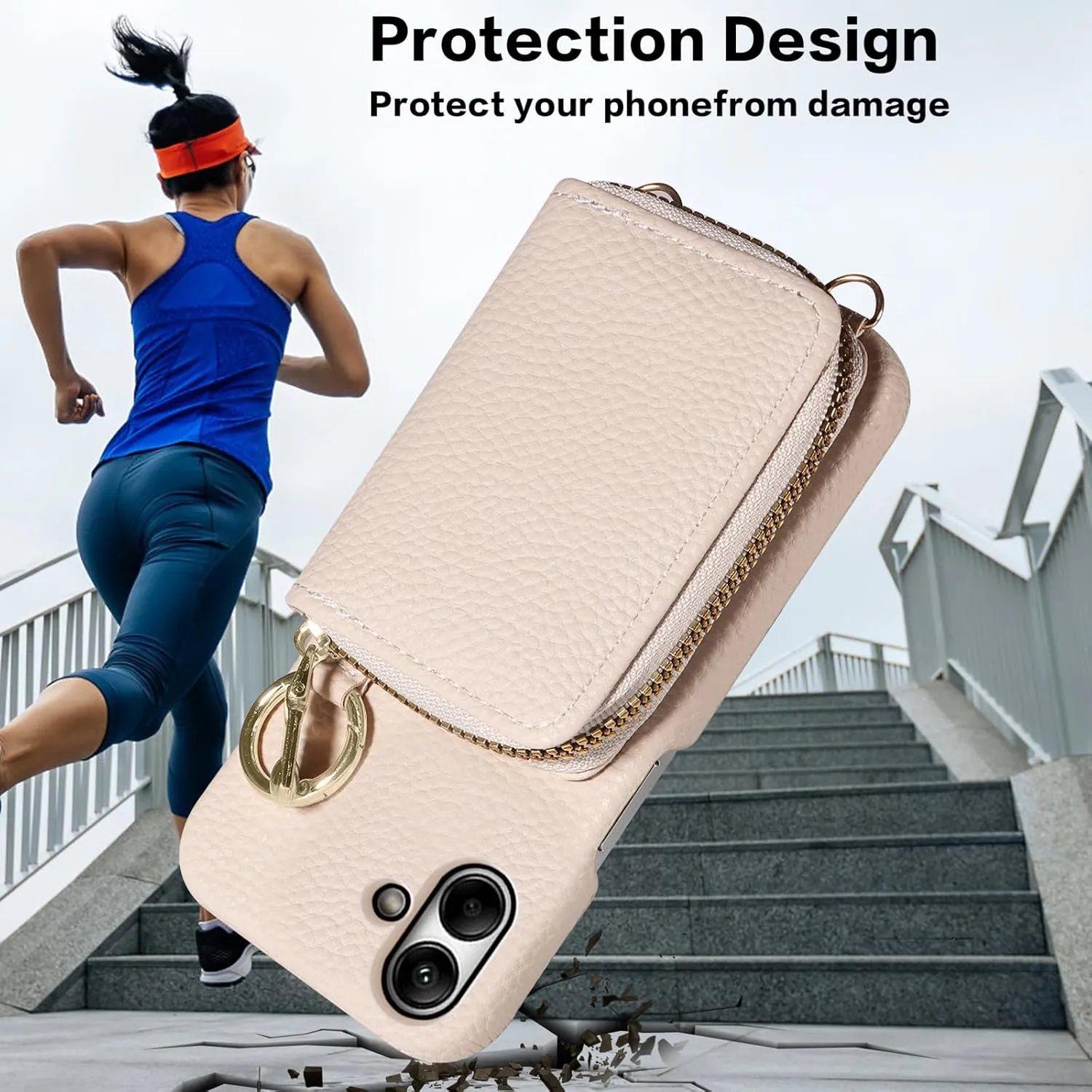 Wallet Case for Samsung Galaxy A05 with Shoulder Strap Ring Buckle, Luxury PU Leather Zipper Flip Organ Purse, Credit Card Holder Stand Full Body Cell Phone Cover for Ao5 A 05 Women Men White