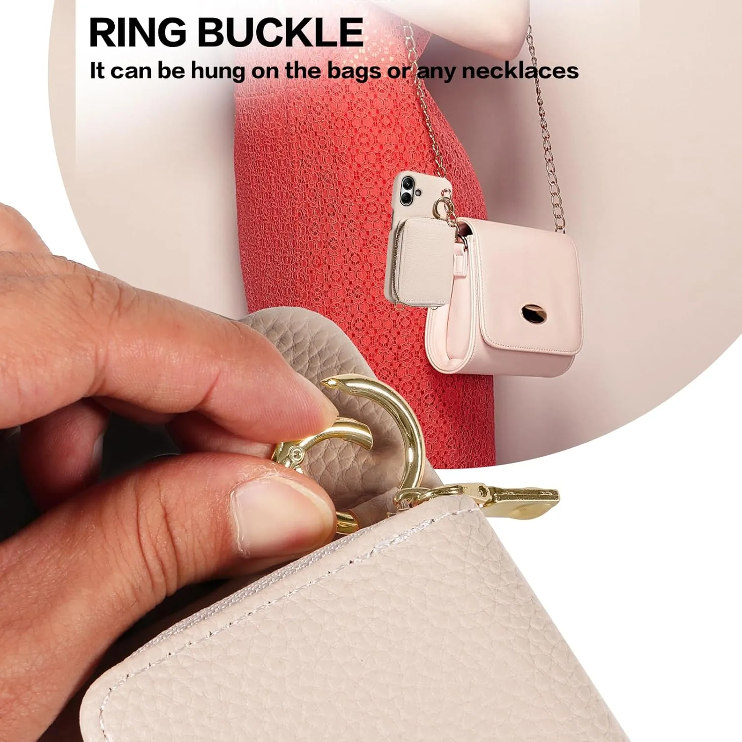 Wallet Case for Samsung Galaxy A05 with Shoulder Strap Ring Buckle, Luxury PU Leather Zipper Flip Organ Purse, Credit Card Holder Stand Full Body Cell Phone Cover for Ao5 A 05 Women Men White