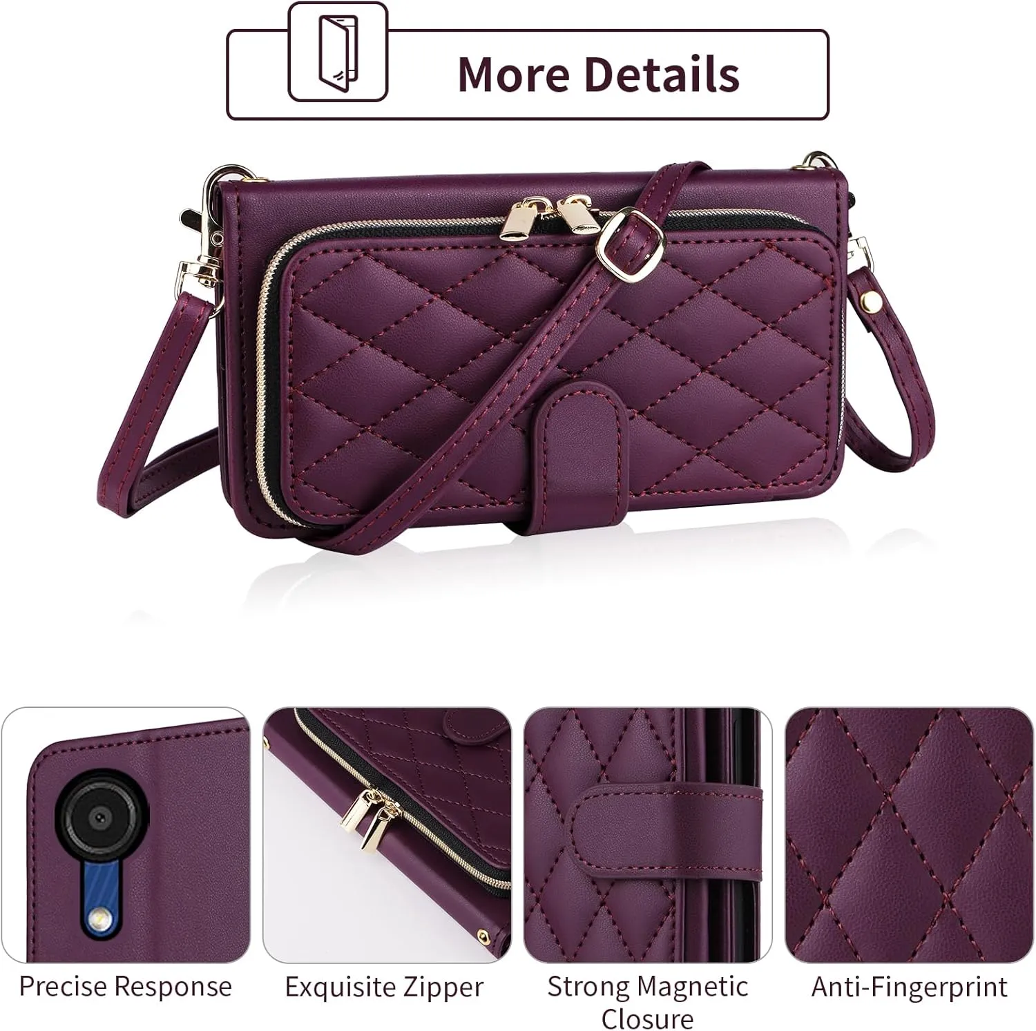 Wallet Case for Samsung Galaxy A22 5G/Boost Mobile Celero 5G with Wrist Strap Shoulder Strap 9  Card Slots Zipper Purse Leather Stand Phone Cover for Celero5G A 22 22A A22s G5 Women Deep Purple